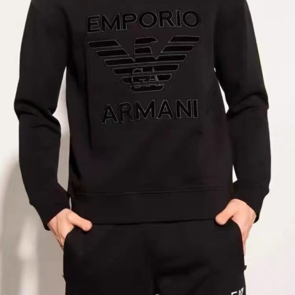 Emporio Armani Men's Double Jersey Sweatshirt with Oversized Eagle Velvet Patch - Picture 3 of 12